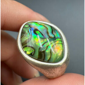 Vintage Lucky Brand Ring Silver Tone Green Gemstone Size 7 Cocktail Ring
